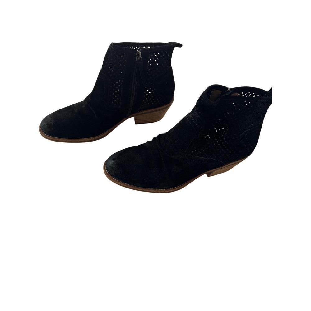 Sofft Black Suede Perforated Ankle Boots Laser Cut Block Heel 9.5M